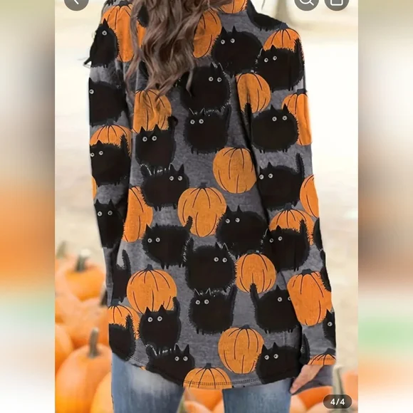 Womens' Plus Halloween Cat and Pumpkin Cardigan Sz. 2X - Picture 2 of 3